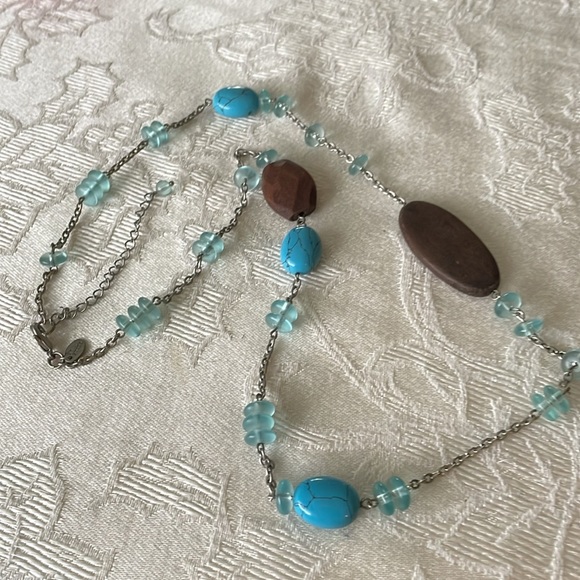 Lia Sophia Necklace Beads & Silver Tone Blue & Brown Accents - Picture 3 of 5